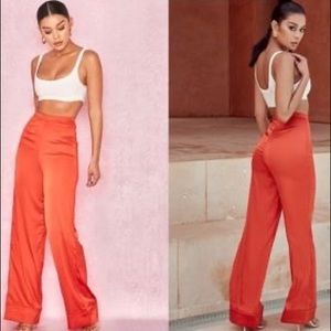 House of CB AYAINC DARK ORANGE WIDE LEG TROUSERS.